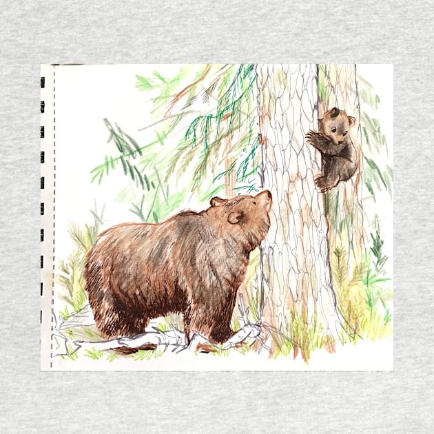 Grizzly Bear mom and cub sketchbook version by sadnettles